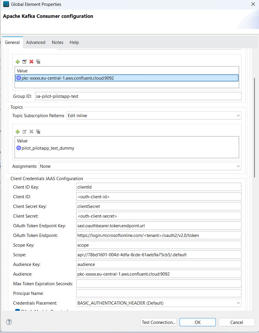 Apache Kafka Consumer OAuth Configuration - General Tab